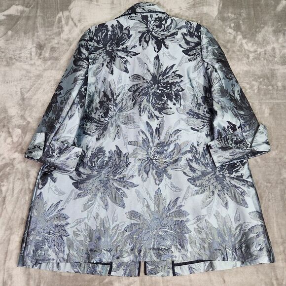 Chico's Womens Long Jacket 2/M Blue Tonal Floral Jacquard Open Front Blazer NWT - Picture 4 of 12